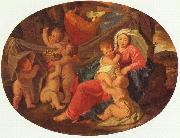 Nicolas Poussin Heilige Familie mit Engeln, Oval painting